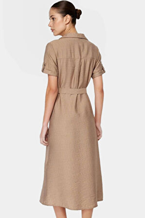 Şık Kemerli Midi Viskoz Elbise Yazlık Günlük Kombinler İçin Rahat Ve Zarifane Tasarım