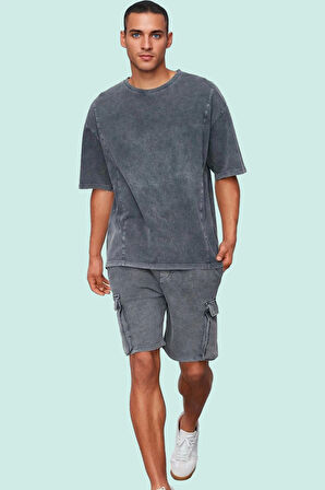 Erkek Pamuklu Dar Paça Şort Yıkamalı Casual Günlük Stil Hafta Sonu Yaz Aylarının Vazgeçilmezi