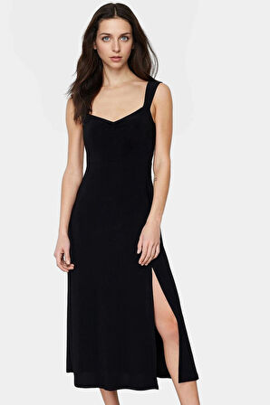 A line Kalp Yaka Midi Örme Elbise 96% Polyester Yazlık Günlük Kullanım İçin Zarifane Tasarım