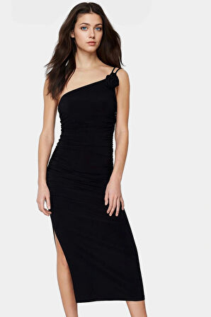Bodycon Midi Elbise İnce Askılı Örme Kumaştan Yazlık Şık Seçkin Malzeme Yüksek Kalite