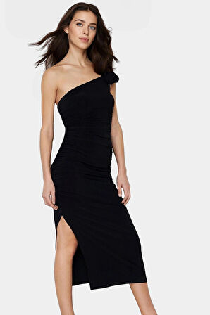 Bodycon Midi Elbise İnce Askılı Örme Kumaştan Yazlık Şık Seçkin Malzeme Yüksek Kalite