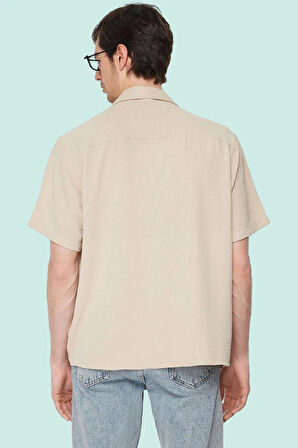 Erkek Oversize Keten Görünümlü Gömlek Kısa Kollu Apaş Yaka Günlük Yaz Aylarının Vazgeçilmezi