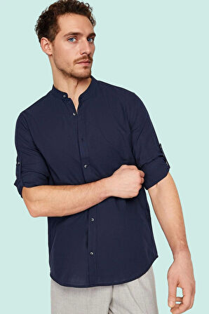 Erkek Basic Slim Fit Hakim Yaka Pamuklu Günlük Gömlek Hafta Sonu Yaz Aylarının Vazgeçilmezi