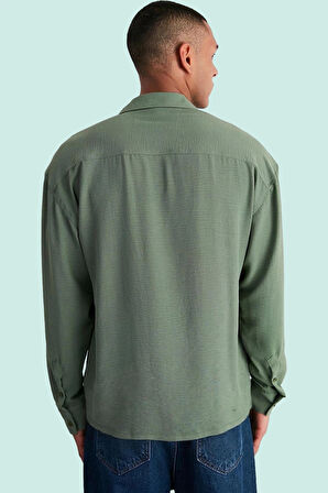 Erkek Oversize Apaş Yaka Uzun Kollu Gömlek Basic Siluet Günlük Kullanım Yaz Aylarının Vazgeçilmezi