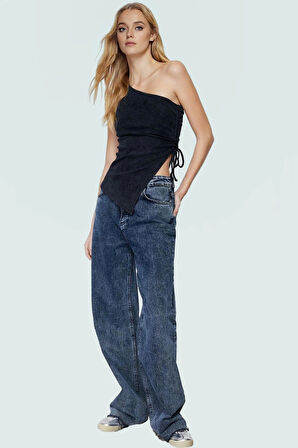 Tek Omuz Pamuklu Örme Bluz Asimetrik Yaka Yazlık Casual Özenle Seçilmiş Seçkin Malzeme Trend Tasarım