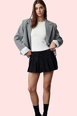 Kadın Pileli Yüksek Bel Denim Şort Etek Geniş Paça Pamuklu Günlük Kullanım Kaliteli Malzeme