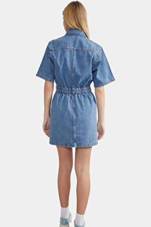 Mini Denim Elbise Fermuar Detaylı Standart Kol Basic Koleksiyon Konforlu Kesim Mükemmel Uyum