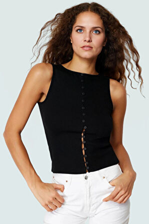 Düğmeli Fitted Vücuda Oturan Örme Bluz Regular Boy Özenle Seçilmiş Uzun Ömürlü Yüksek Kalite