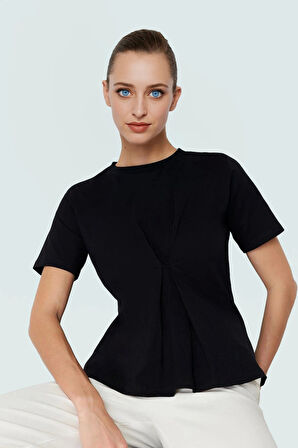 Kadın Bisiklet Yaka Pamuklu Örme Bluz Regular Kalıp Günlük Stil Özel Tasarım Konforlu Kesim