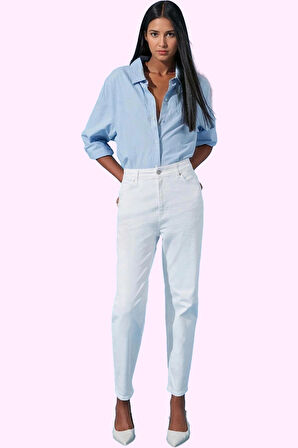 Kadın Yüksek Bel Mom Jean Denim Boru Paça Günlük Kombinler Hafta Sonu Yaz Aylarının Vazgeçilmezi