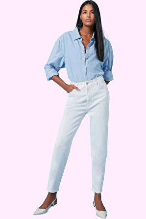 Kadın Yüksek Bel Mom Jean Denim Boru Paça Günlük Kombinler Hafta Sonu Yaz Aylarının Vazgeçilmezi