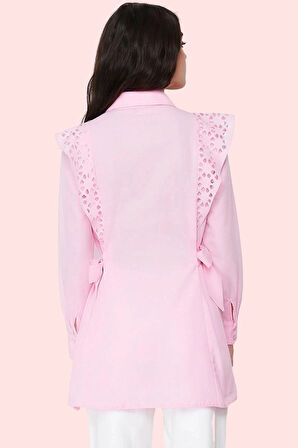 Kadın Brodeli Pamuklu Dokuma Gömlek Uzun Kollu Regular Kalıp Günlük Yaz Aylarının Vazgeçilmezi