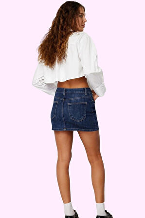 Kadın Denim Mini Etek Düşük Bel A line Kemerli Casual Günlük Hafta Sonu Yaz Aylarının Vazgeçilmezi