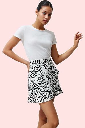 Kadın Şort Etek Desenli Kısa Boy Yüksek Bel Viskoz Dokuma Yazlık Şık Yaz Aylarının Vazgeçilmezi