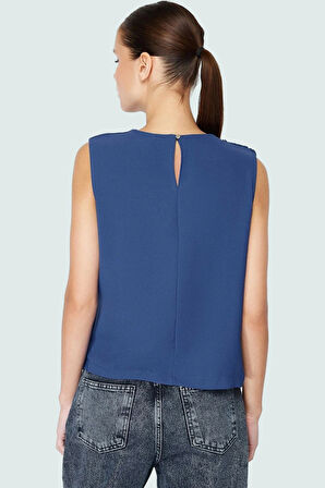 Şık Bisiklet Yaka Kolsuz Bluz %100 Polyester Yazlık Günlük Zarifane Tasarım Görünüm