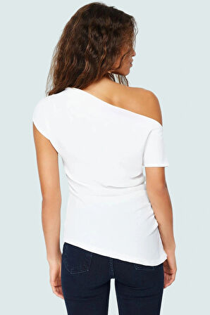 Kayık Yaka Tek Kol Krep Dokuma Bluz Şık Gece Kombinleri İçin Uzun Ömürlü Zarifane Tasarım