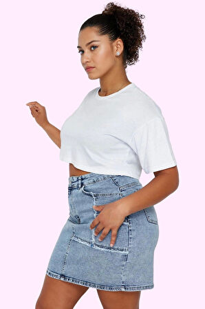 Kadın Denim Mini Etek Yüksek Bel Düz Desenli Casual Günlük Hafta Sonu Yaz Aylarının Vazgeçilmezi