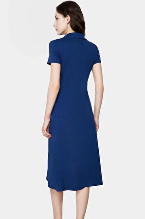 Kadın Polo Yaka Örme Midi Elbise Pamuklu Rahat Günlük Seçkin Malzeme Kullanım