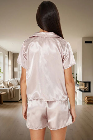 Kadın Saten Pijama Takımı Kısa Kollu Gömlek ve Şort Rahat Ev Giyim Seti Özel Tasarım Modern Stil