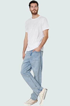 Erkek Baggy 90s Straight Fit Kot Pantolon Normal Bel Denim Günlük Kombinler Modern Tasarım