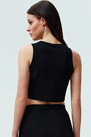 Kadın Örme Yelek Pantolon Takım Fitted Kalıp Geniş Paça İş Ve Günlük Profesyonel Görünüm