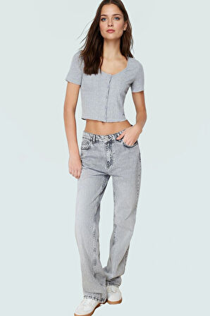 Crop Havuz Yaka Kısa Kollu Örme Bluz Rahat Yazlık Günlük Kullanım İçin Özenle Seçilmiş