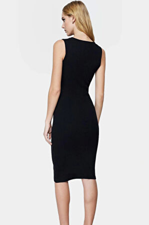 Midi Kalem Elbise Esnek Örme Havuz Yaka Yazlık Rahat Seçkin Malzeme Uzun Ömürlü