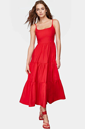 Maxi Dokuma Elbise Pamuklu Yazlık Günlük Skater Konforlu Kesim Seçkin Malzeme Zarifane Tasarım