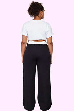 Kadın Yüksek Bel Geniş Paça Dokuma Pantolon Polyester Günlük Şıklık Yaz Aylarının Vazgeçilmezi