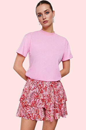 Kadın Şal Desenli Şort Etek Yüksek Belli Kısa Boy Yazlık Günlük Yaz Aylarının Vazgeçilmezi