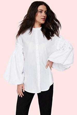 Kadın Balon Kollu Pamuklu Gömlek Günlük Şık Tunik Modern Tasarım Yaz Aylarının Vazgeçilmezi