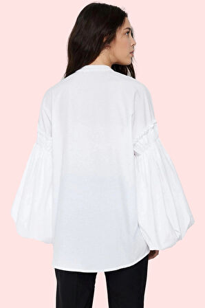 Kadın Balon Kollu Pamuklu Gömlek Günlük Şık Tunik Modern Tasarım Yaz Aylarının Vazgeçilmezi