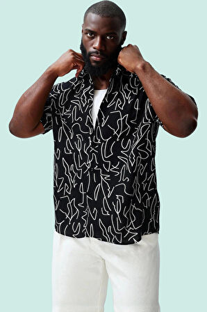 Erkek Regular Fit Viskon Desenli Gömlek Rahat Günlük Stil Hafta Sonu Yaz Aylarının Vazgeçilmezi