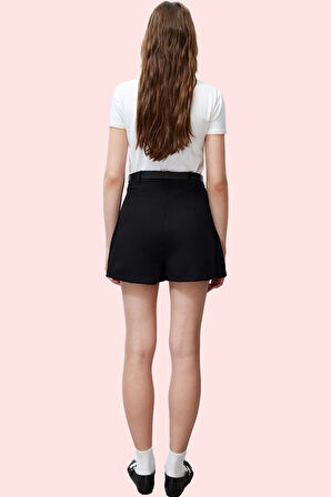 Kadın Kemerli Mini Dokuma Şort Etek Geniş Paça Finike Yazlık Günlük Yaz Aylarının Vazgeçilmezi