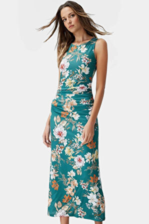 Yazlık Çiçekli Bodycon Elbise Maxi Uzunluk Örme Kumaş Premium Kalite Profesyonel Görünüm Uzun Ömürlü