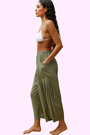 Kadın Dokuma Boru Paça Pantolon Rahat Yazlık Plaj Giyim Günlük Kullanım Yaz Aylarının Vazgeçilmezi