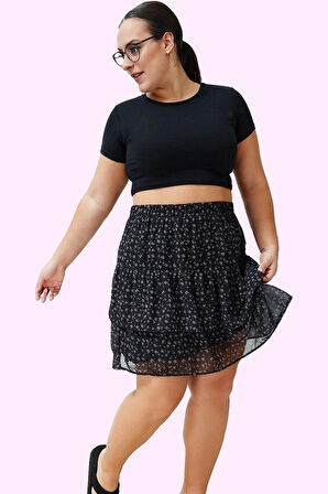 Kadın Çok Çiçekli Desenli Mini Etek Fırfırlı Şifon Kumaş Günlük Kombinler Kaliteli Malzeme