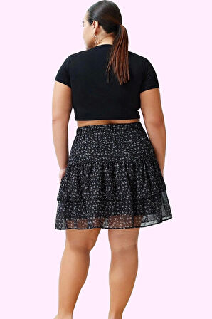 Kadın Çok Çiçekli Desenli Mini Etek Fırfırlı Şifon Kumaş Günlük Kombinler Kaliteli Malzeme