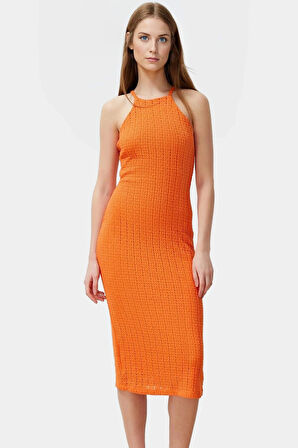 Şık Örme Midi Elbise Halter Yaka Bodycon Günlük Özenle Seçilmiş Kullanım İçin