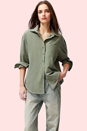 Kadın Boyfriend Geniş Kalıp Pamuklu Gömlek Günlük Casual Stil Hafta Sonu Dayanıklı Malzeme
