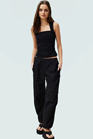 Kadın Fitted Büzgülü Örme Bluz Kare Yaka Günlük Mükemmel Uyum Özel Tasarım