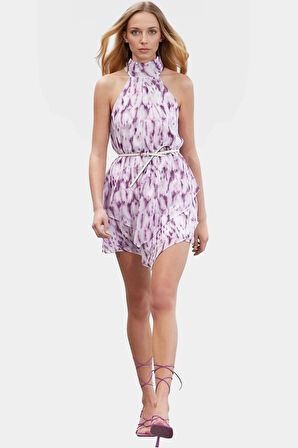 Şifon Astarlı Katlı Mini Elbise Dokuma Polyester Yazlık Günlük Profesyonel Görünüm Trend Tasarım