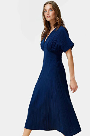 Maxi A line V Yaka Kısa Kollu Dokuma Elbise Rahat Günlük Yaz Yüksek Kalite Trend Tasarım