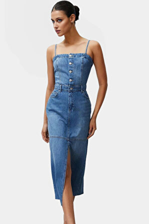 Maxi Denim Elbise Bodycon Kalıp Yazlık Casual Konforlu Kesim Uzun Ömürlü Özel Tasarım