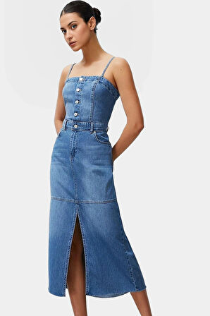 Maxi Denim Elbise Bodycon Kalıp Yazlık Casual Konforlu Kesim Uzun Ömürlü Özel Tasarım