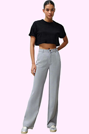 Kadın Geniş Paça Uzun Boy Düşük Bel Wide Leg Jean 100% Liyosel Günlük Stil Kaliteli Malzeme