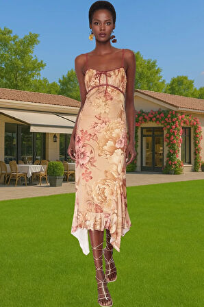 A Kesim Çiçek Desenli Midi Tül Elbise Yazlık Rahat Şık Premium Kalite Zarifane Tasarım