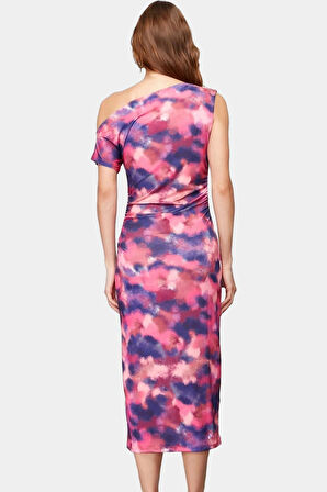 Çok Baskılı Midi Boy Bodycon Elbise Yazlık Örme Kumaş Özel Tasarım Özenle Seçilmiş