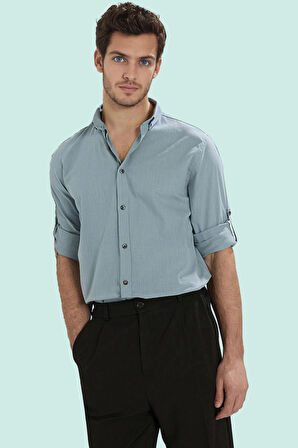 Erkek Slim Fit Uzun Kollu Gömlek Pamuklu Casual Günlük Hafta Sonu Yaz Aylarının Vazgeçilmezi
