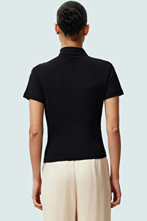 Fitted Dik Yaka Kısa Kollu Esnek Örme Bluz Yazlık Günlük Seçkin Malzeme Uzun Ömürlü